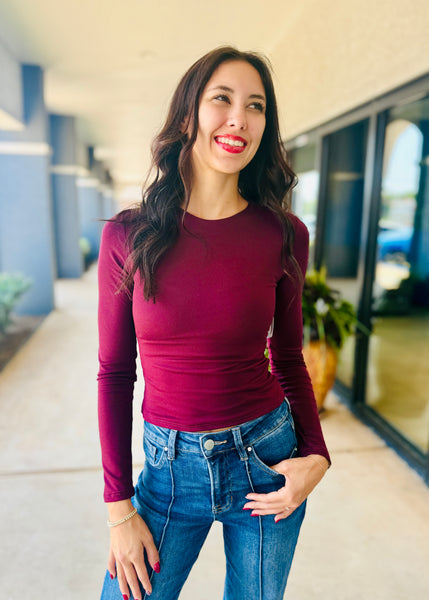 Underneath It All Basic Burgundy Long Sleeve Top