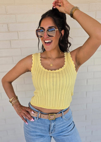 Pretty In Pearls Yellow Knit Tank