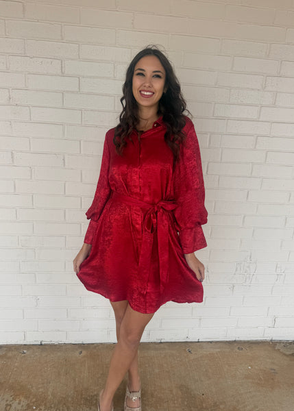 Made You Look Red Button Up Mini Dress
