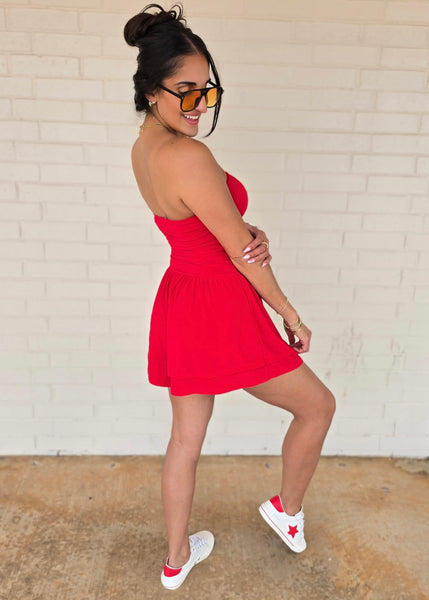 Weekender Red Strapless Athleisure Romper