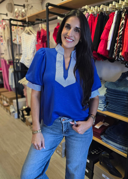 Do It Again Royal Blue Striped Blouse