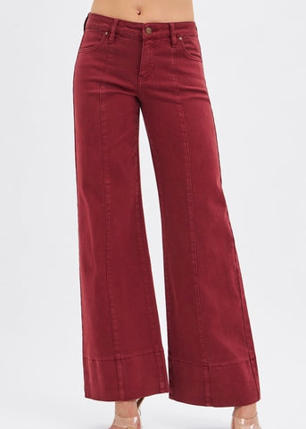 Blare The Music Burgundy Wide Leg Denim
