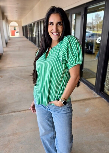 Beautiful Things Green Striped Blouse