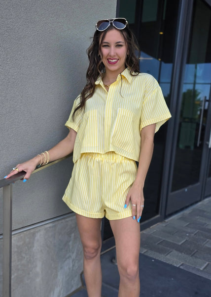 Lemon Drop Yellow & White Striped Short Set