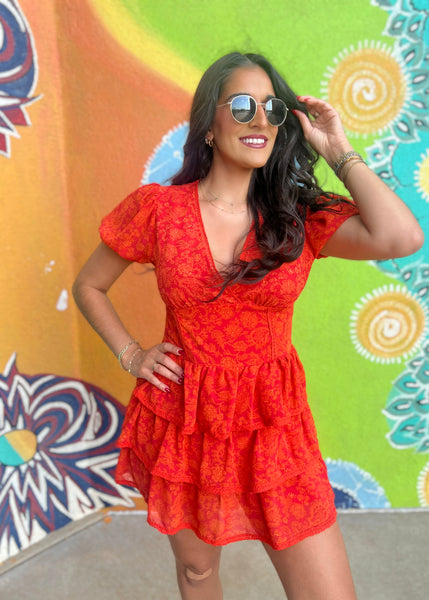 Smiling Bright Paisley Print Tiered Romper Dress