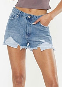 Abbie High Rise Frayed Hem Denim Shorts - SIZE 11/29