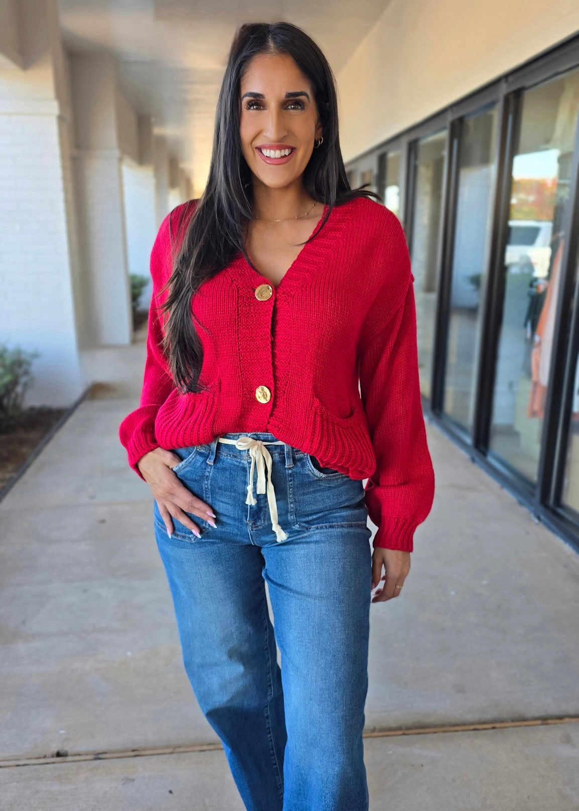 Rely On Me Red Button Up Cardigan