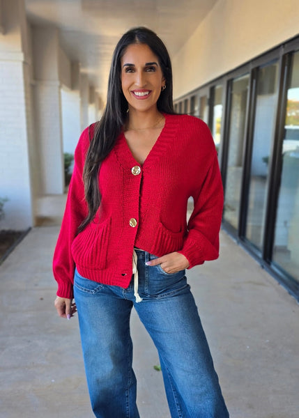 Rely On Me Red Button Up Cardigan