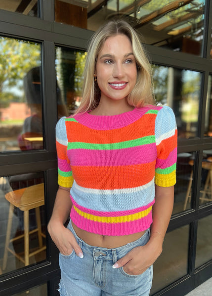 Color My World Pink/Orange Multi Cropped Sweater