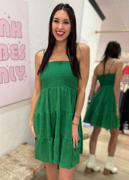 Spring Break Green Spaghetti Strap Mini Dress