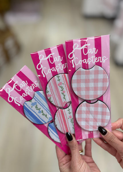 Pink Gingham Neoprene Car Coaster
