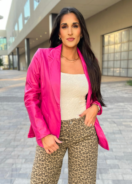 Embrace It Magenta Faux Leather Blazer