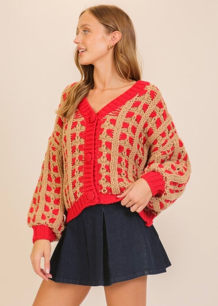 Lasting Love Red/Khaki Cardigan
