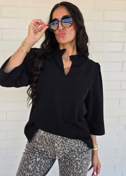 Out Of Reach Black 3/4 Sleeve Top