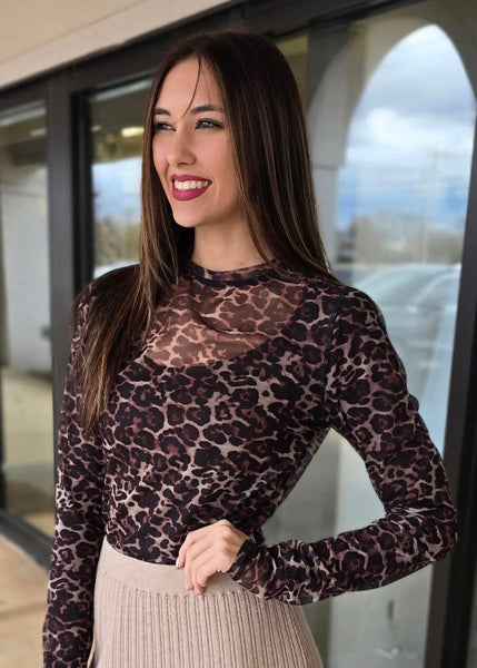 Loving Leopard Long Sleeve Mesh Top