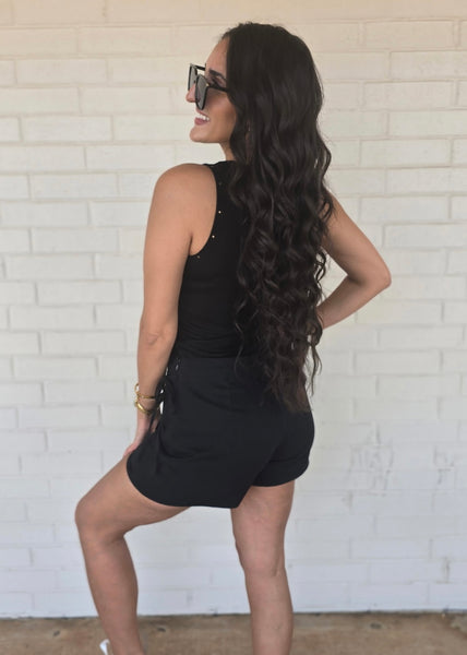 No Pretending Black Denim Wrap Mini Skort