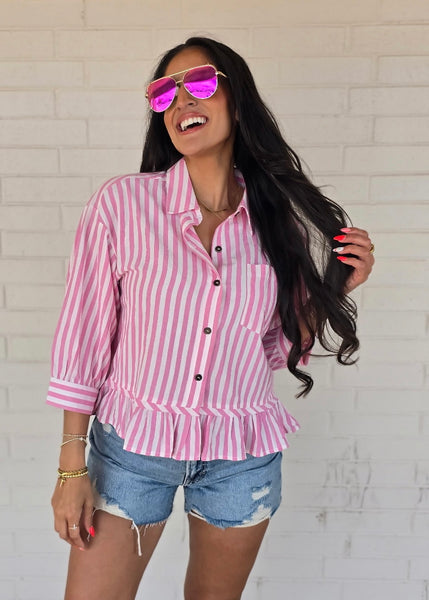 No Strategy Pink & White Striped Top