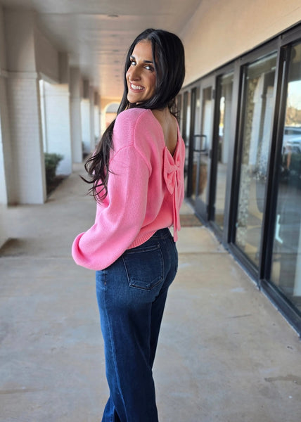 Love Is In The Air Pink Back Bow Sweater