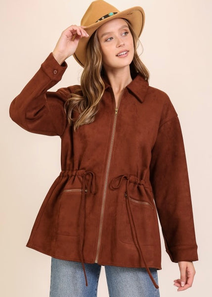So Me Brown Suede Tie Waist Jacket