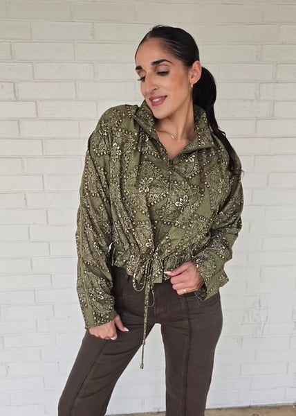 Just Living Life Olive Paisley Print Jacket