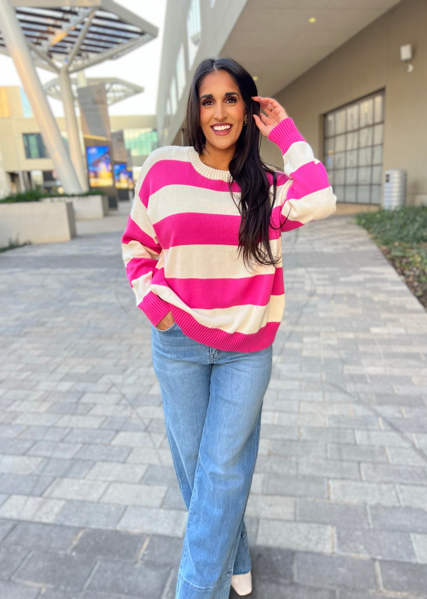 Aim For My Heart Pink/Cream Striped Sweater