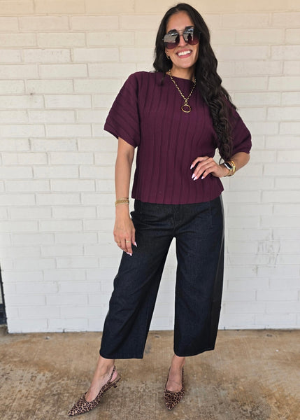 No Apologies Burgundy Ribbed Short Sleeve Top