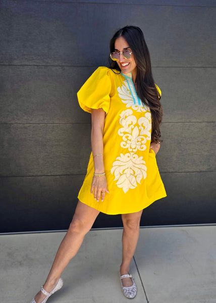 Out To Brunch Yellow Puff Sleeve Dress