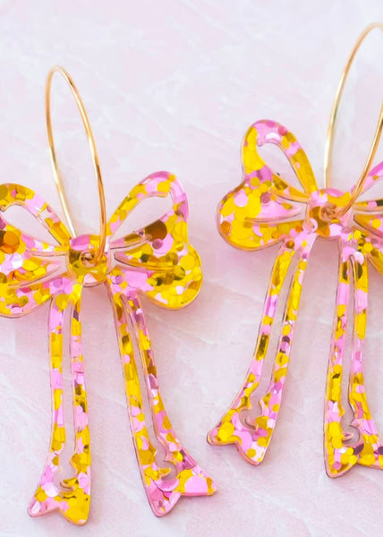 Pink & Gold Bow Hoop Earrings