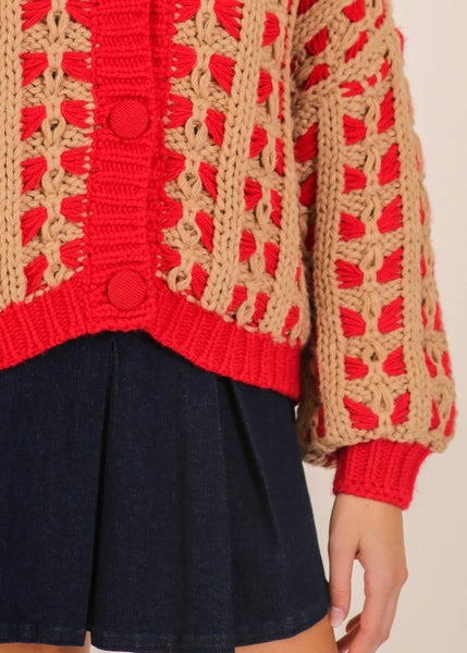 Lasting Love Red/Khaki Cardigan