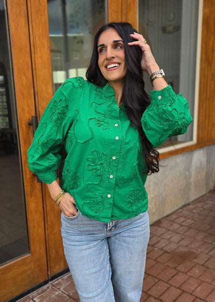 Beauty Mark Green Patterned Button Up Top
