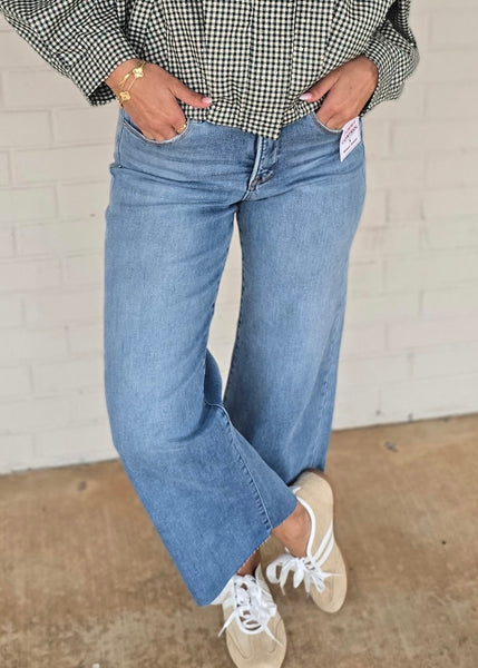 Sawyer Mid Rise Wide Leg Raw Hem Jeans