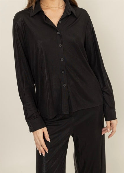 Shining Star Black Metallic Shirt & Pant Set