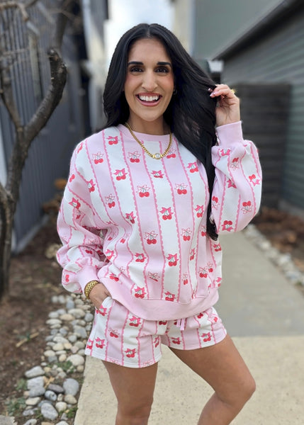 Cherry Love Pink 2 Pc. Sweatshirt/Short Set