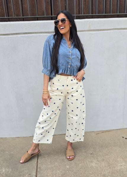 In Full Swing Button Up Denim Top