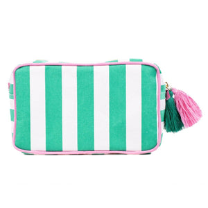 Megan White/Emerald Stripe Cosmetic Bag