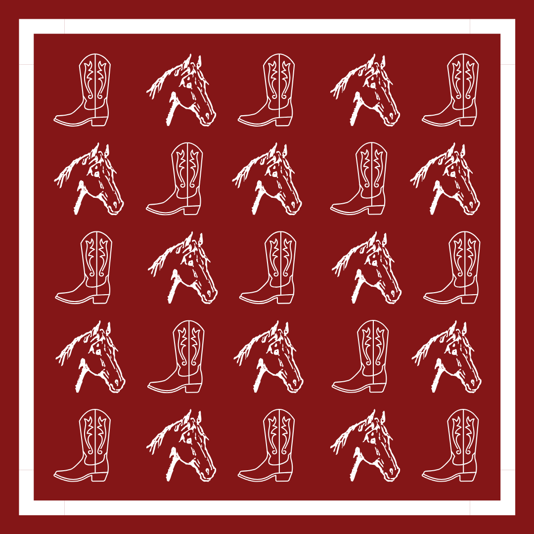 Crimson & White Gameday Bandana Scarf (Horse & Boot Print)