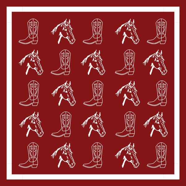 Crimson & White Gameday Bandana Scarf (Horse & Boot Print)