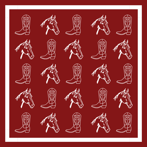 Crimson & White Gameday Bandana Scarf (Horse & Boot Print)