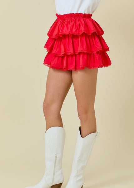 Flirty Fun Red Tiered Red Ruffle Skort