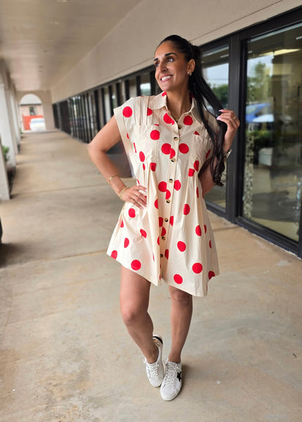 Lean On Me Red Polka Dot Poplin Dress