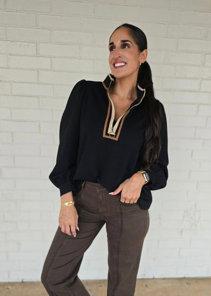 Better Things Black Half Zip Long Sleeve Top