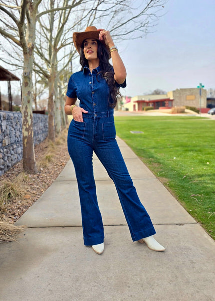So Daring Dark Wash Denim Jumpsuit