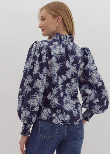 Thanks To You Blue Floral Button Up Top