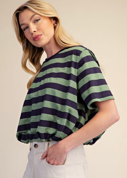 Walk This Way Navy/Olive Cropped Bubble Tee