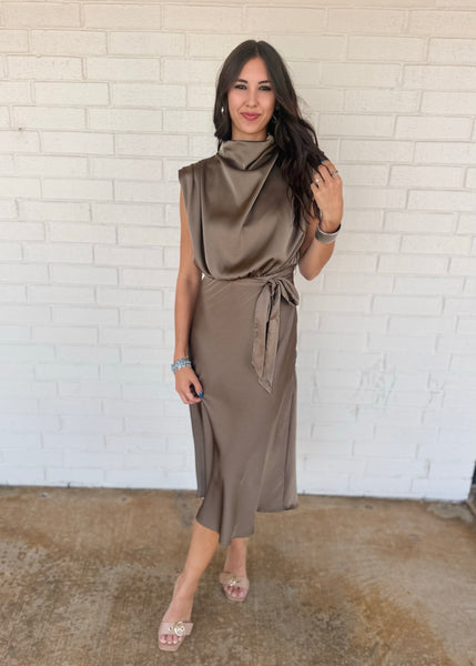 Timeless Elegance Mocha Sleeveless Midi Dress