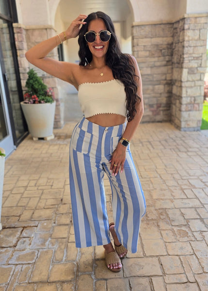 All That Is Needed Blue Striped Pants