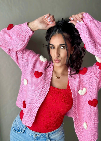 Sweet Love 3D Heart Pink Cardigan