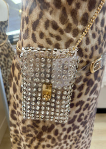 Clear Rhinestone Belt Bag With Chain