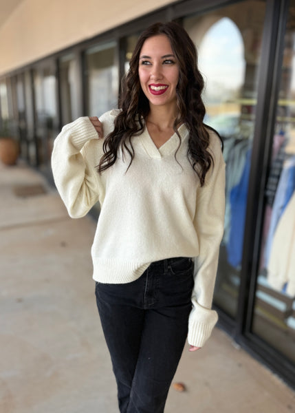 My Motives Cream V Neck Sweater