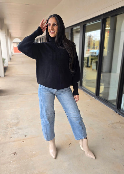 Plan For It Black Turtleneck Pearl Button Sweater